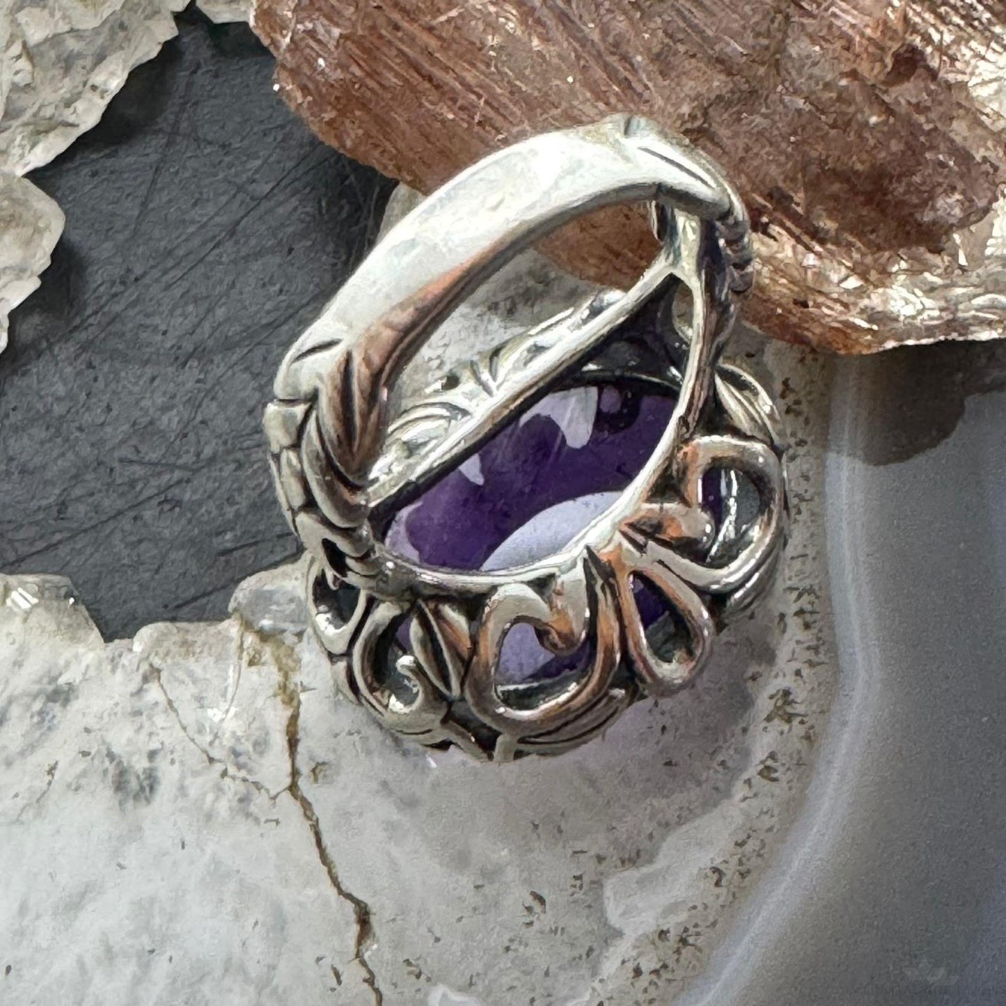 Carolyn Pollack Southwestern Style Sterling Silver Oval Amethyst Ring Size 7 For Women