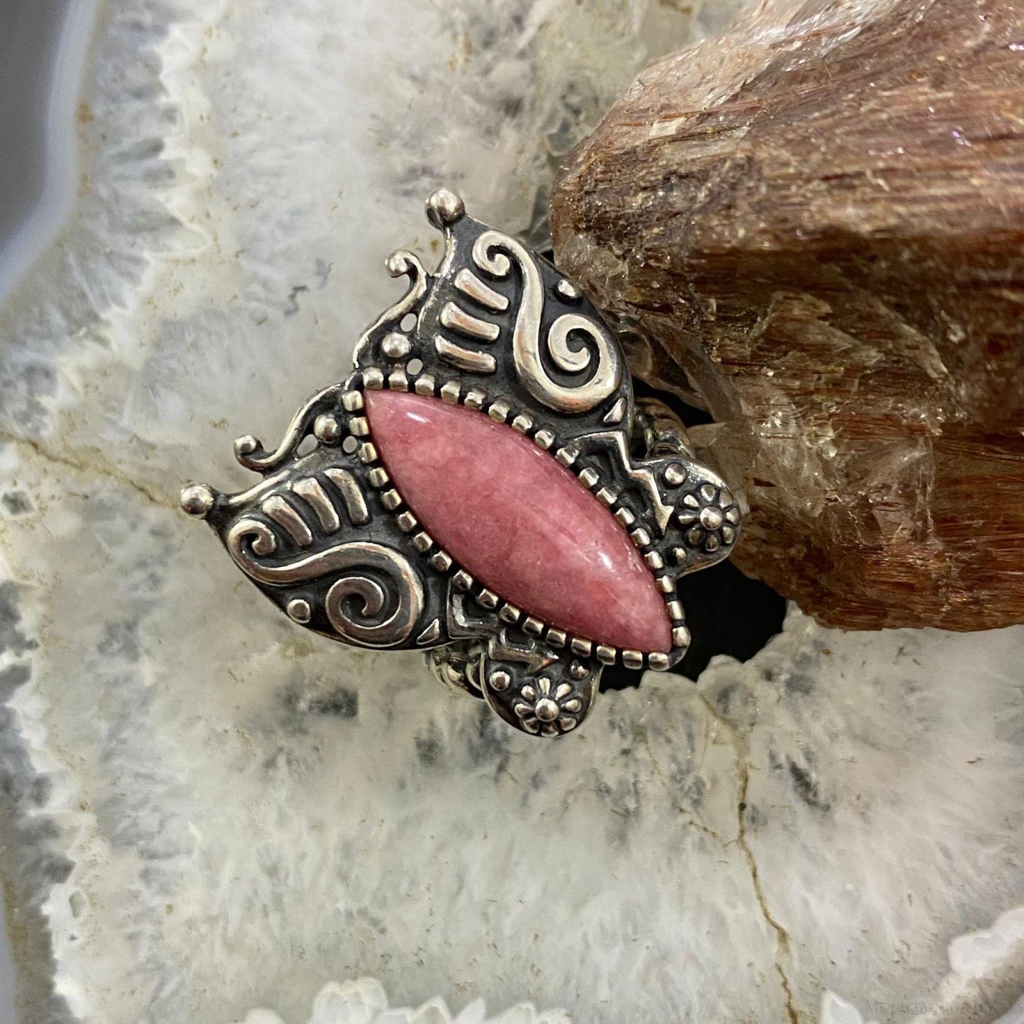 Carolyn Pollack Southwestern Style Sterling Silver Pink Rhodonite Butterfly Ring For Women