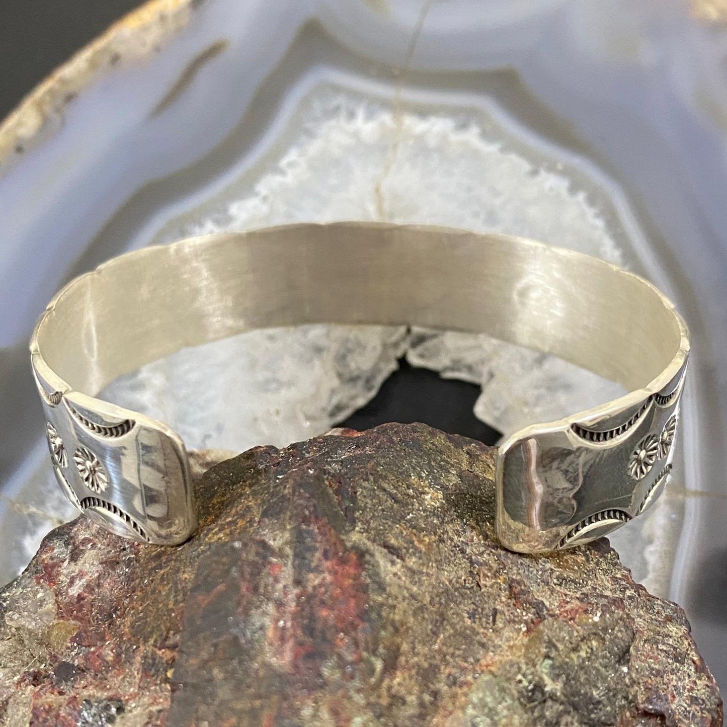 Vintage Native American Sterling Silver Stamped Stackable Unisex Bracelet