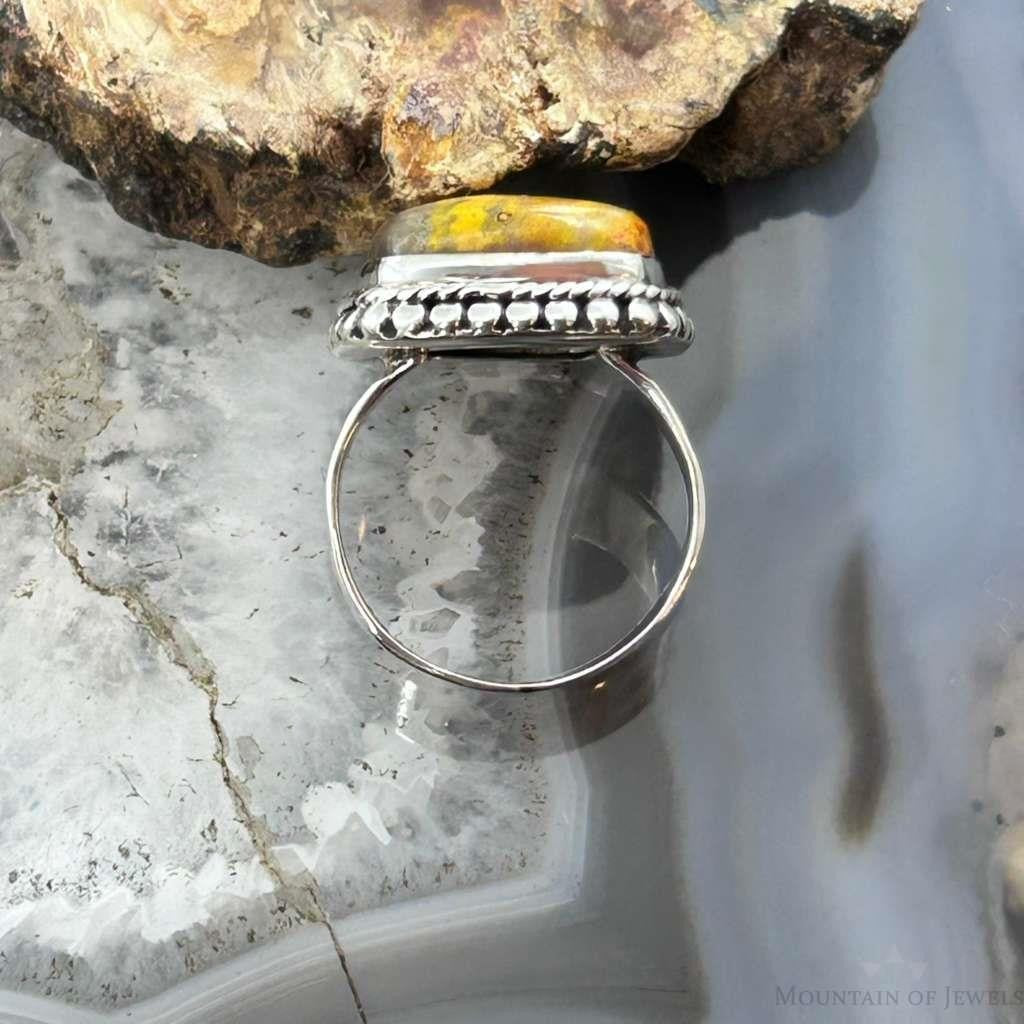 Sterling Silver Southwestern Style Square Yellow Jasper Decorated Ring Size 7.5 For Women