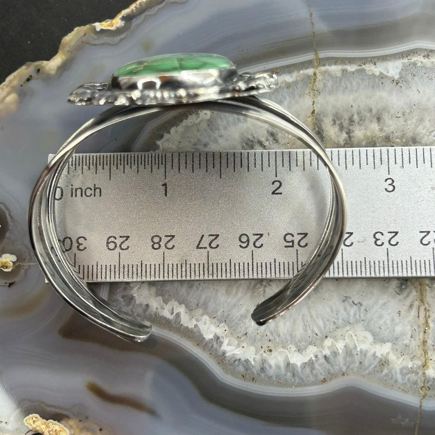 Sterling Silver Southwestern Style Large Oval Variscite Decorated Bracelet For Women #1