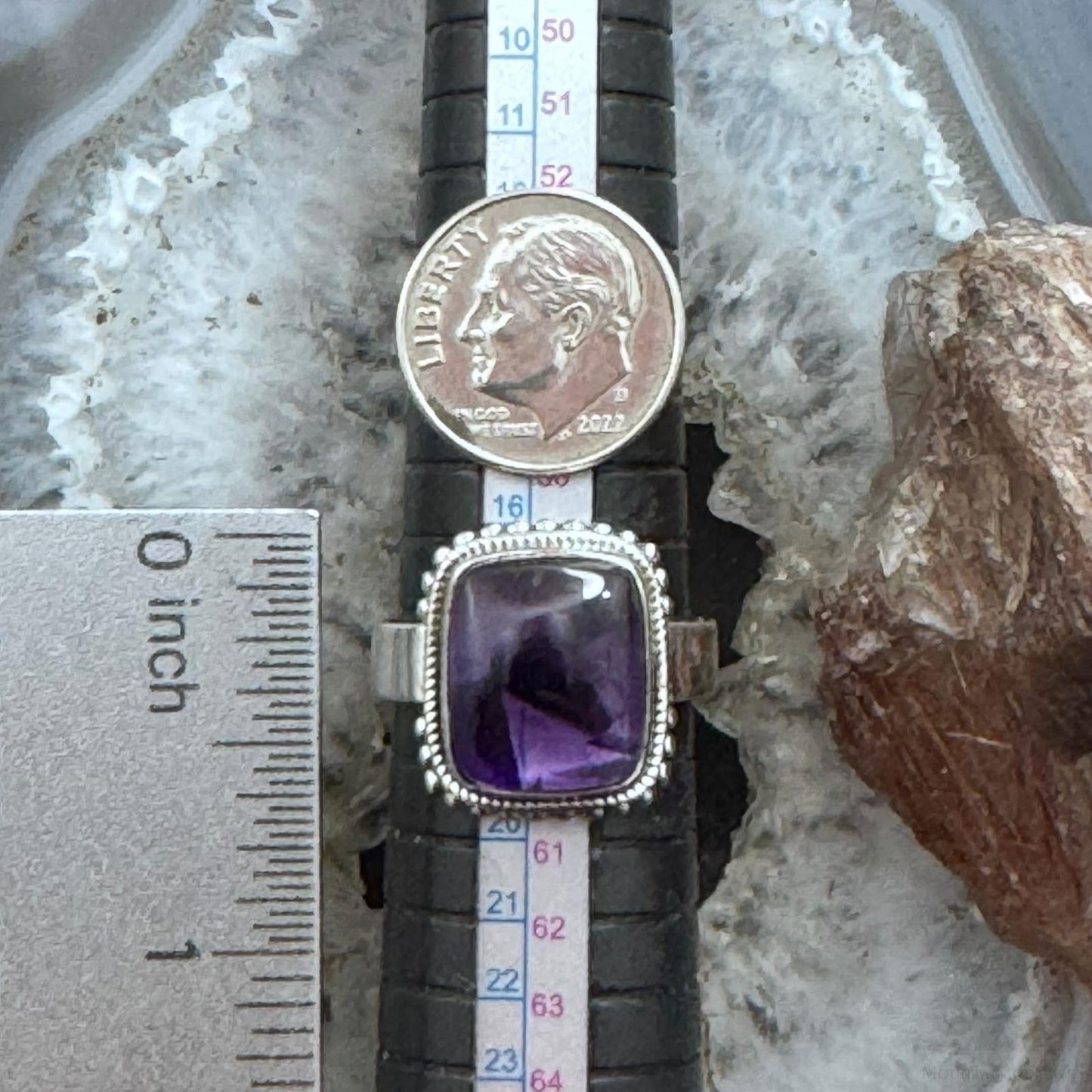 Sterling Silver Southwestern Style Square Star Amethyst Ring Size 8.75 For Women