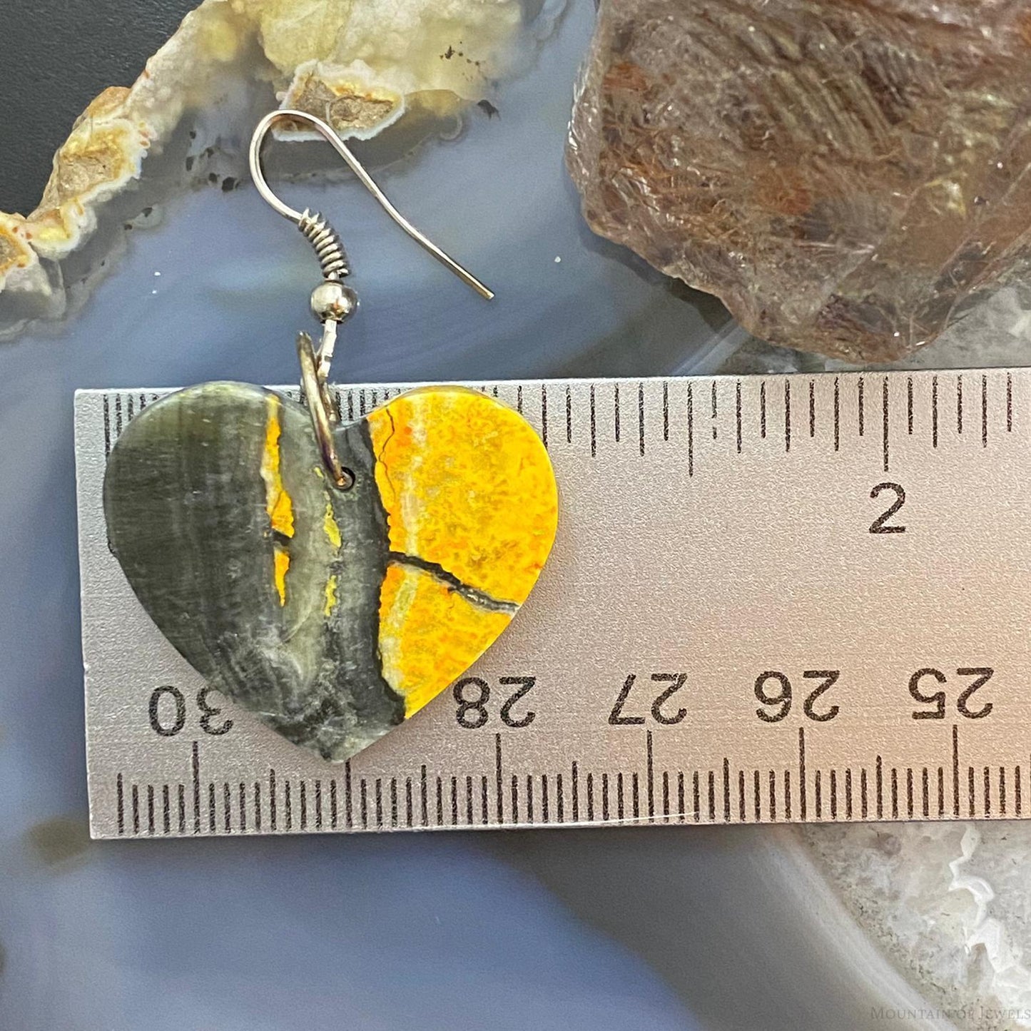 Sterling Silver Heart Shape Bumblebee Jasper Slab Dangle Earrings For Women #1