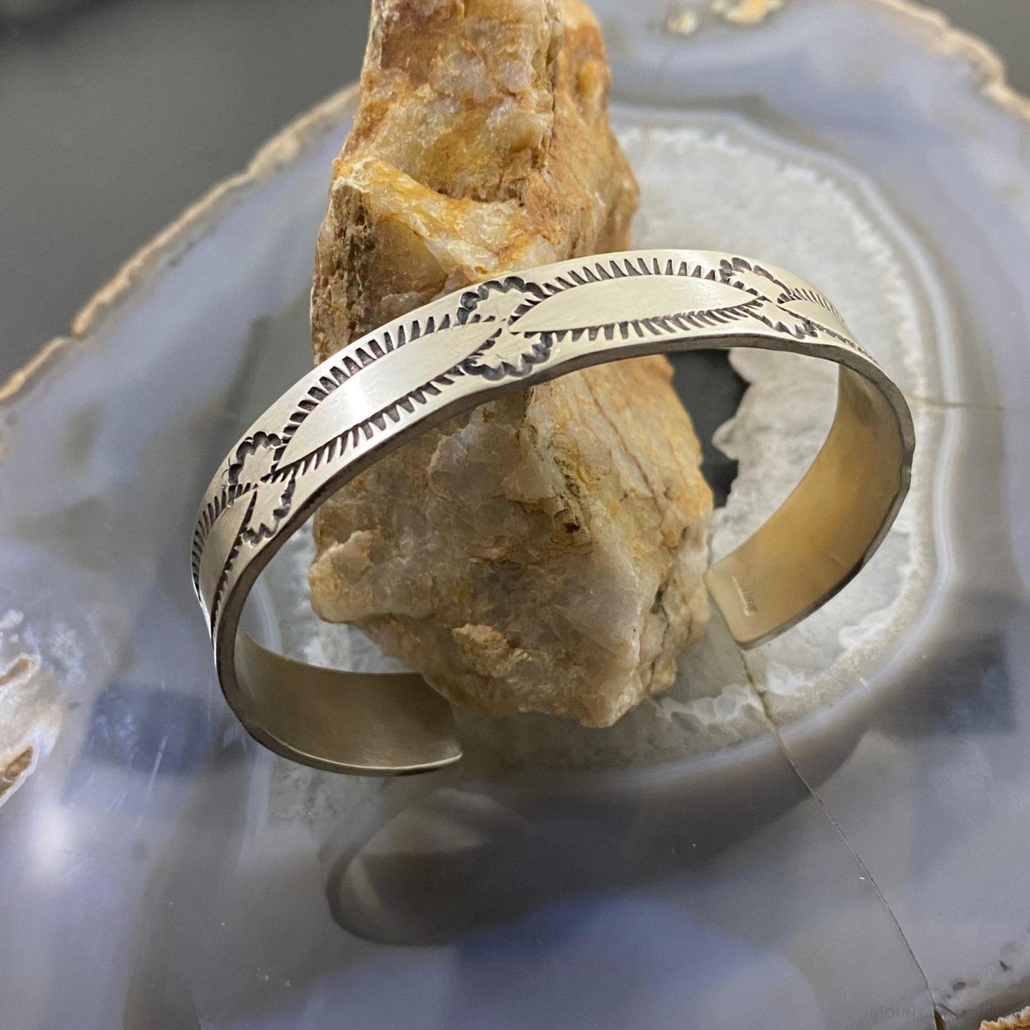Native American Sterling Silver Stamped Stackable Cuff Bracelet For Men