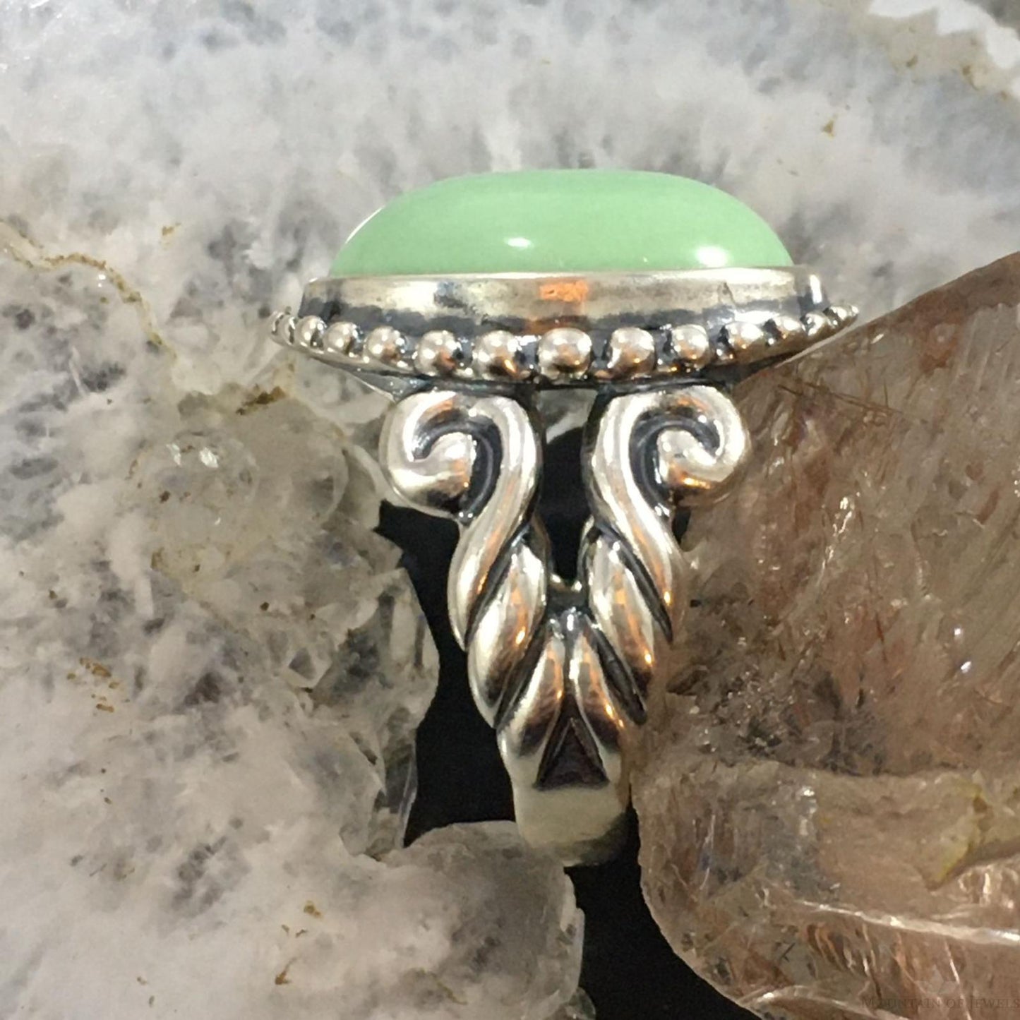 Carolyn Pollack Southwestern Style Sterling Silver Oval Variscite Decorated Ring For Women