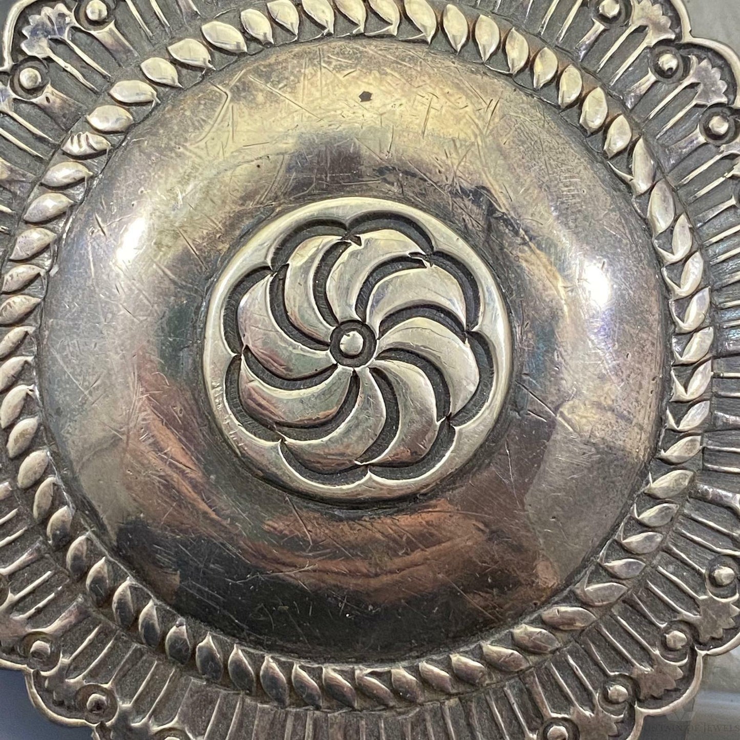 Vintage Native American Silver Rounded Stamped Belt Buckle For Men