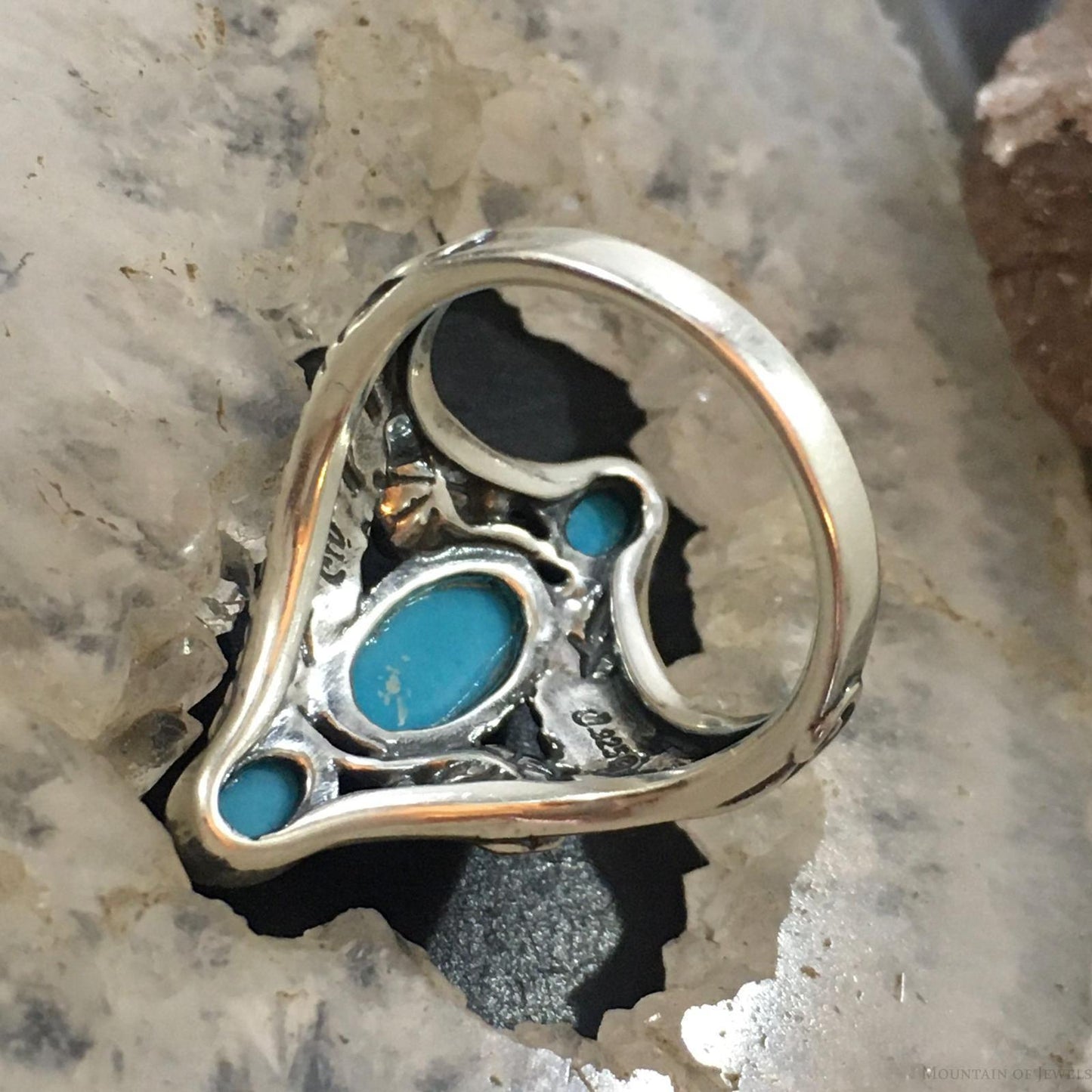 Carolyn Pollack Sterling Silver 3 Sleeping Beauty Turquoise Decorated Ring For Women