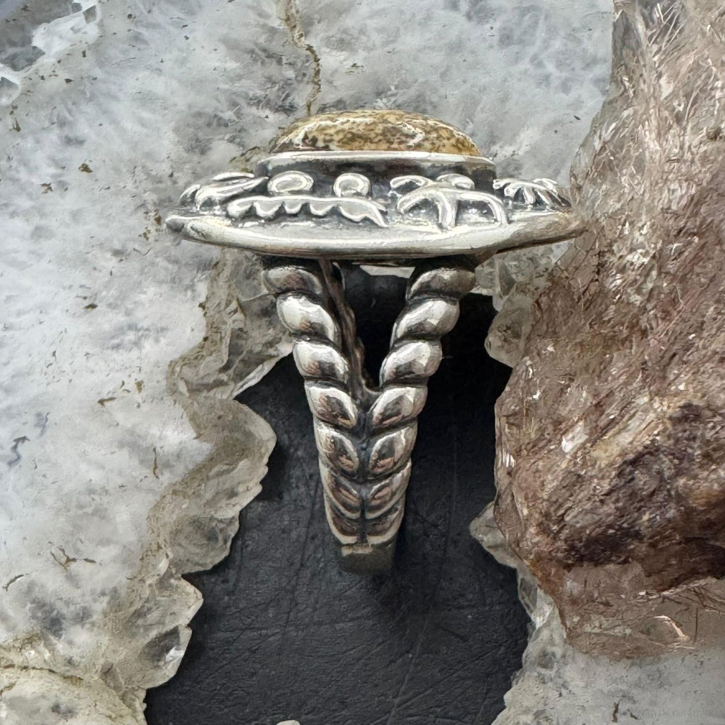 Carolyn Pollack Sterling Silver Oval Picture Jasper Petroglyph Ring For Women