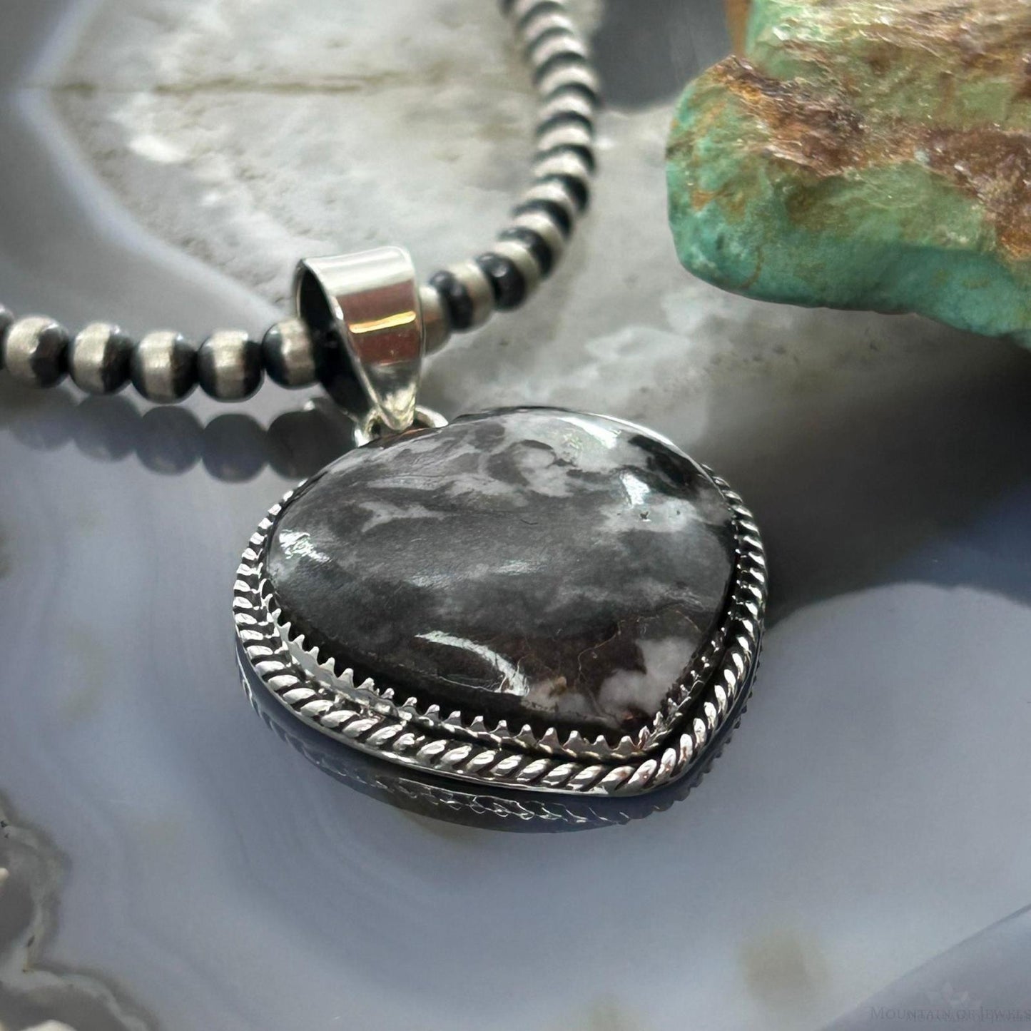 Sterling Silver Southwestern Style White Buffalo Heart Pendant For Women #1