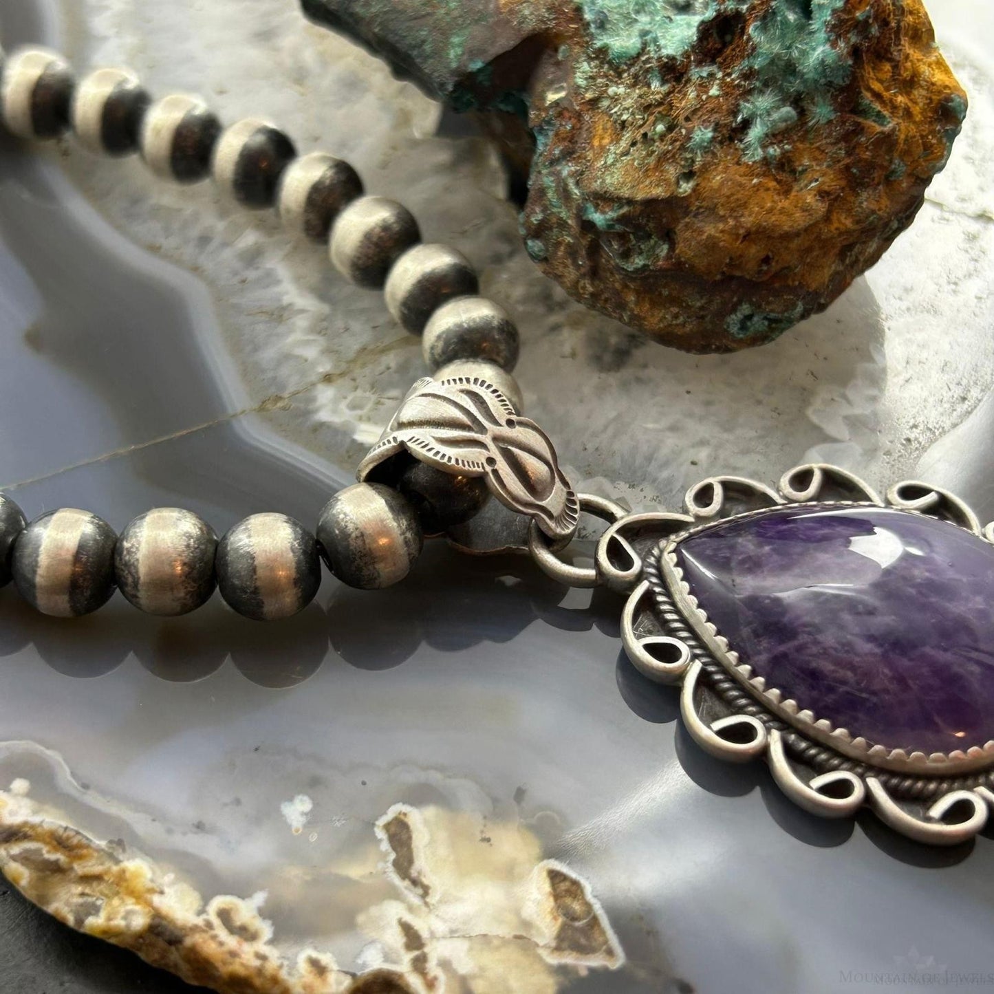 Sterling Silver Southwestern Style Teardrop Charoite Decorated Pendant For Women