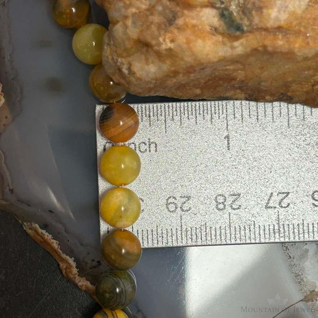 Sterling Silver 8mm Round Yellow Jasper 16" Necklace For Women