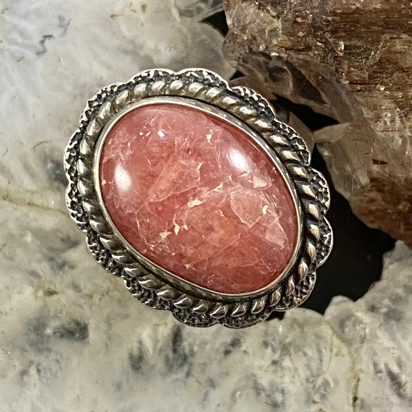 Carolyn Pollack Sterling Silver Oval Rhodonite Decorated Ring Variety of Sizes