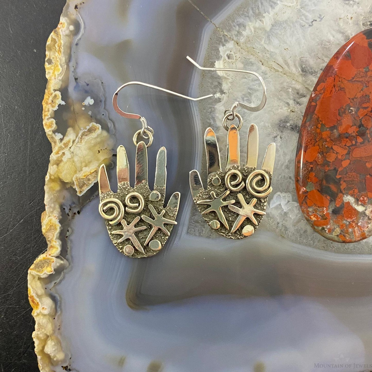 Alex Sanchez Native American Sterling Silver Ancestors Hand Petroglyph Dangle Earrings For Women #1