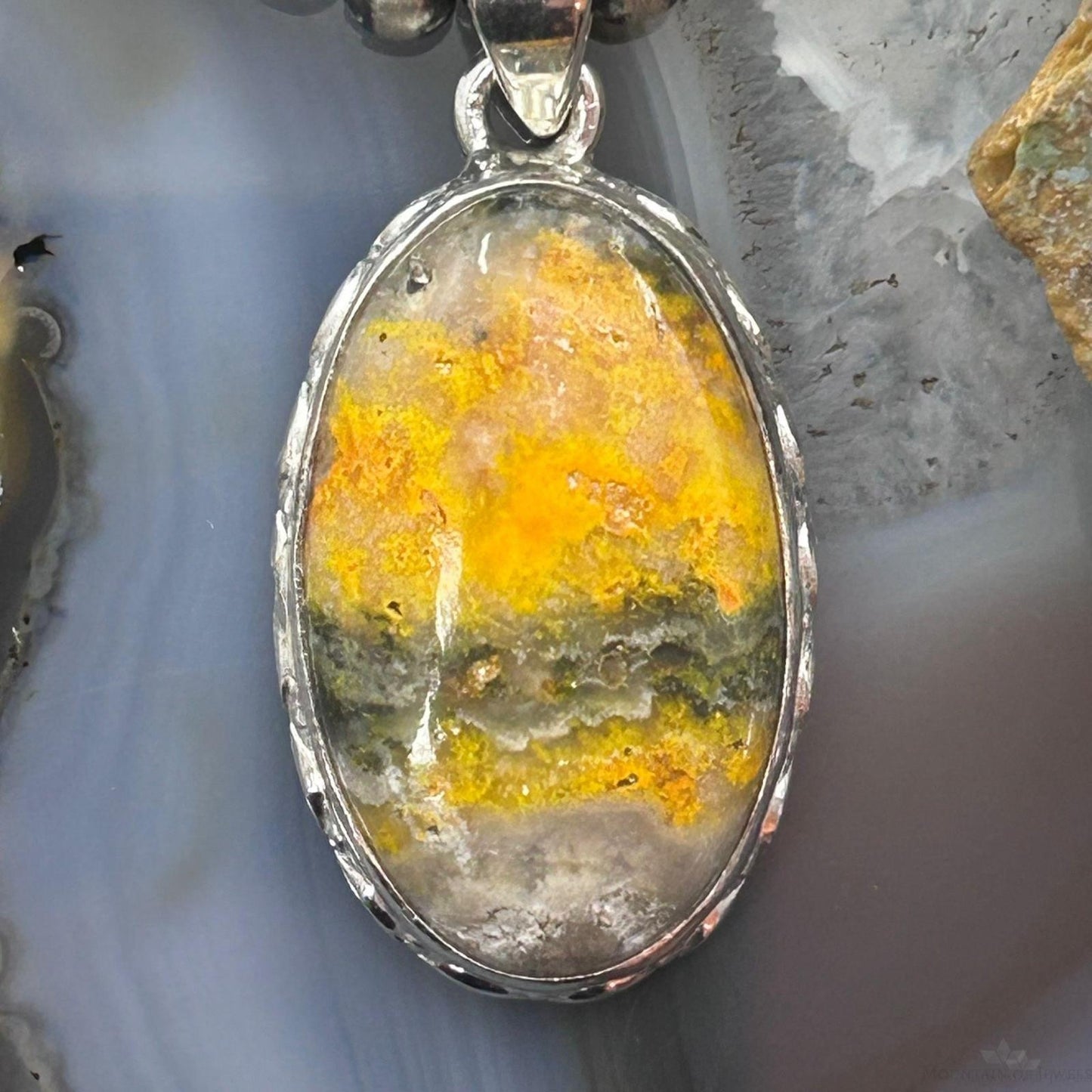 Sterling Silver Southwestern Style Oval Yellow Jasper Pendant For Women