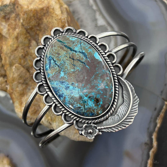 Sterling Silver Southwestern Style Large Oval Shattuckite Bracelet For Women