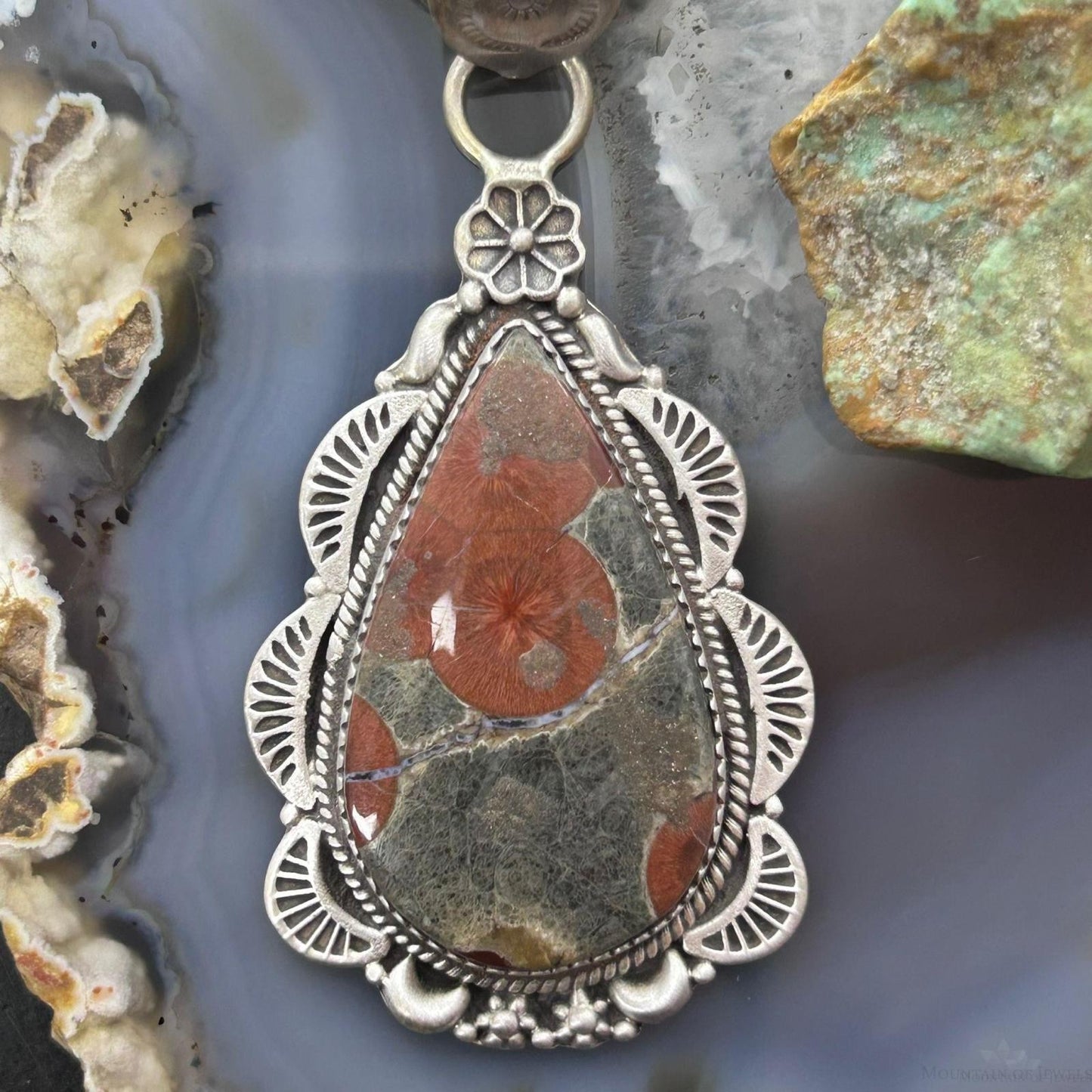 Sterling Silver Southwestern Style Teardrop Peanut Obsidian Pendant For Women