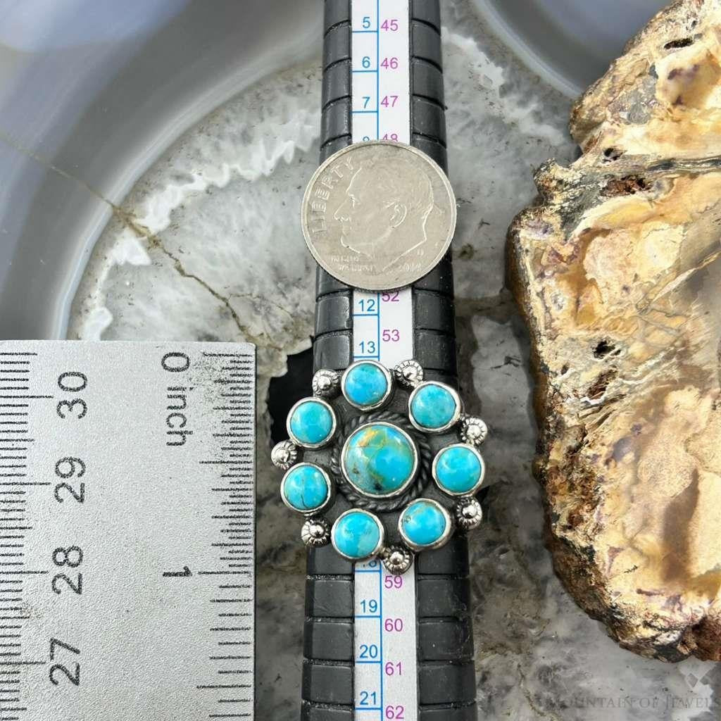 Sterling Silver Southwestern Style Mohave Turquoise Cluster Ring Size 8 For Women