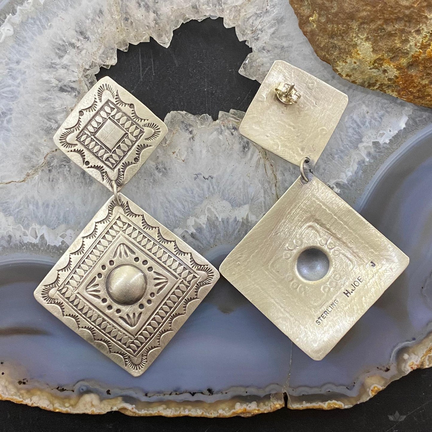 Harold Joe Native American Sterling Silver Stamped Post Earrings For Women #1