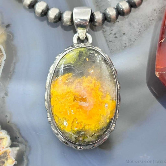 Sterling Silver Southwestern Style Oval Yellow Jasper Pendant For Women #5