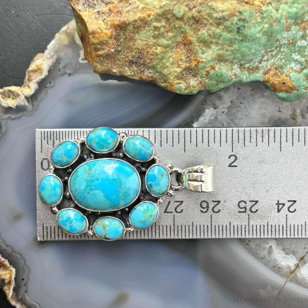 Sterling Silver Southwestern Style Mohave Turquoise Cluster Pendant For Women #1