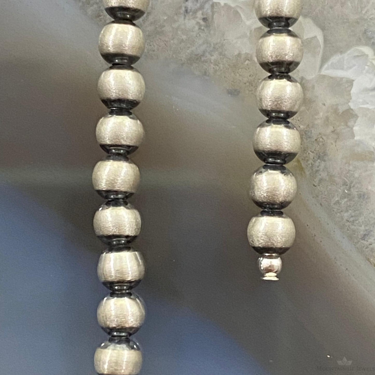 Navajo Pearl Beads Sterling Silver Row Dangle Earrings For Women