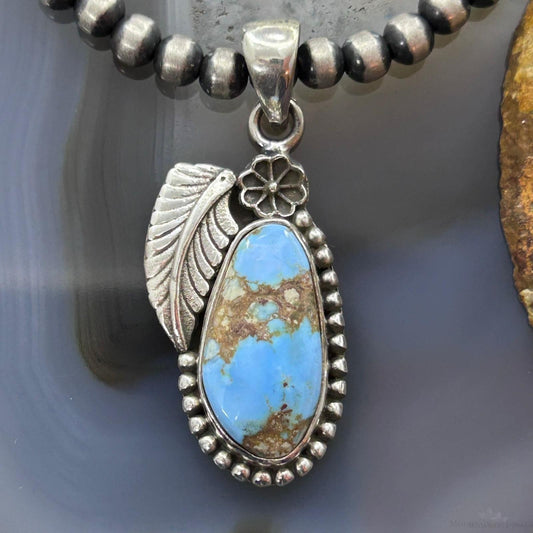 Sterling Silver Southwestern Style Golden Hill Turquoise Leaves Pendant For Women #4