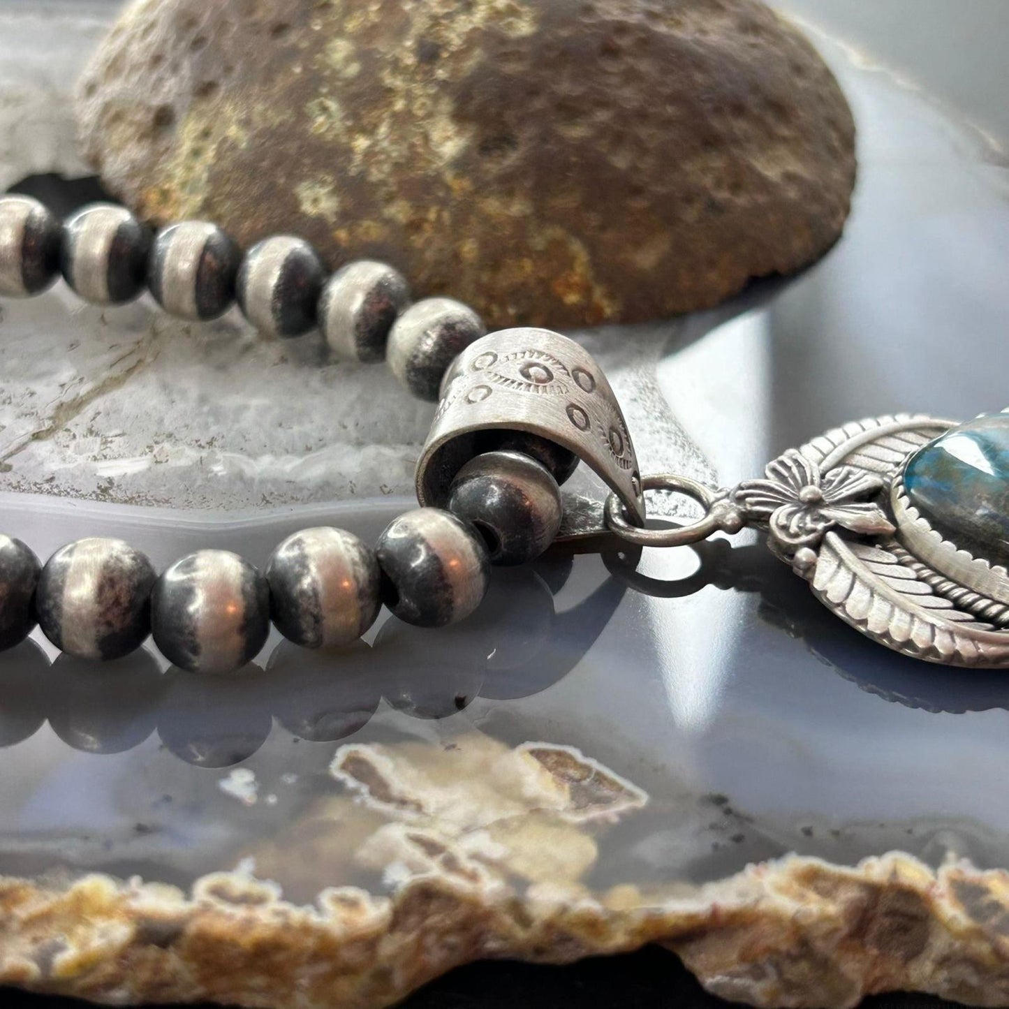 Sterling Silver Southwestern Style Large Oval Shattuckite Pendant For Women