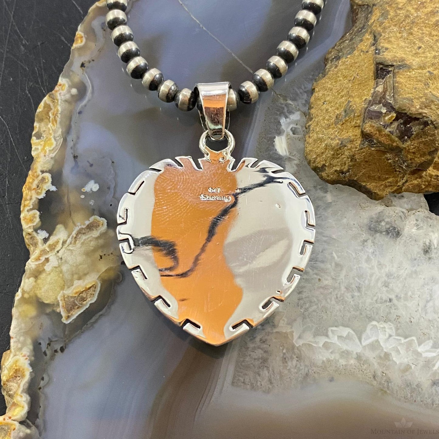 Native American Sterling Silver Double Heart White Buffalo Pendant For Women #2