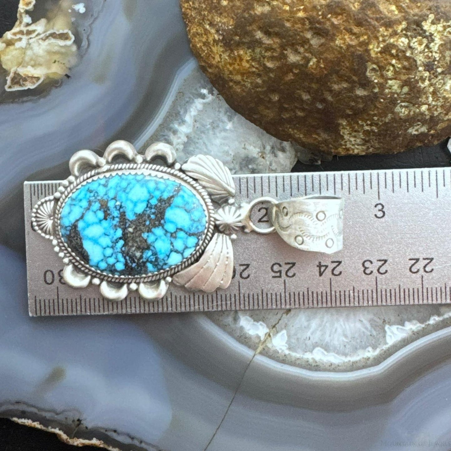 Sterling Silver Southwestern Style Large Oval Kingman Turquoise Pendant For Women