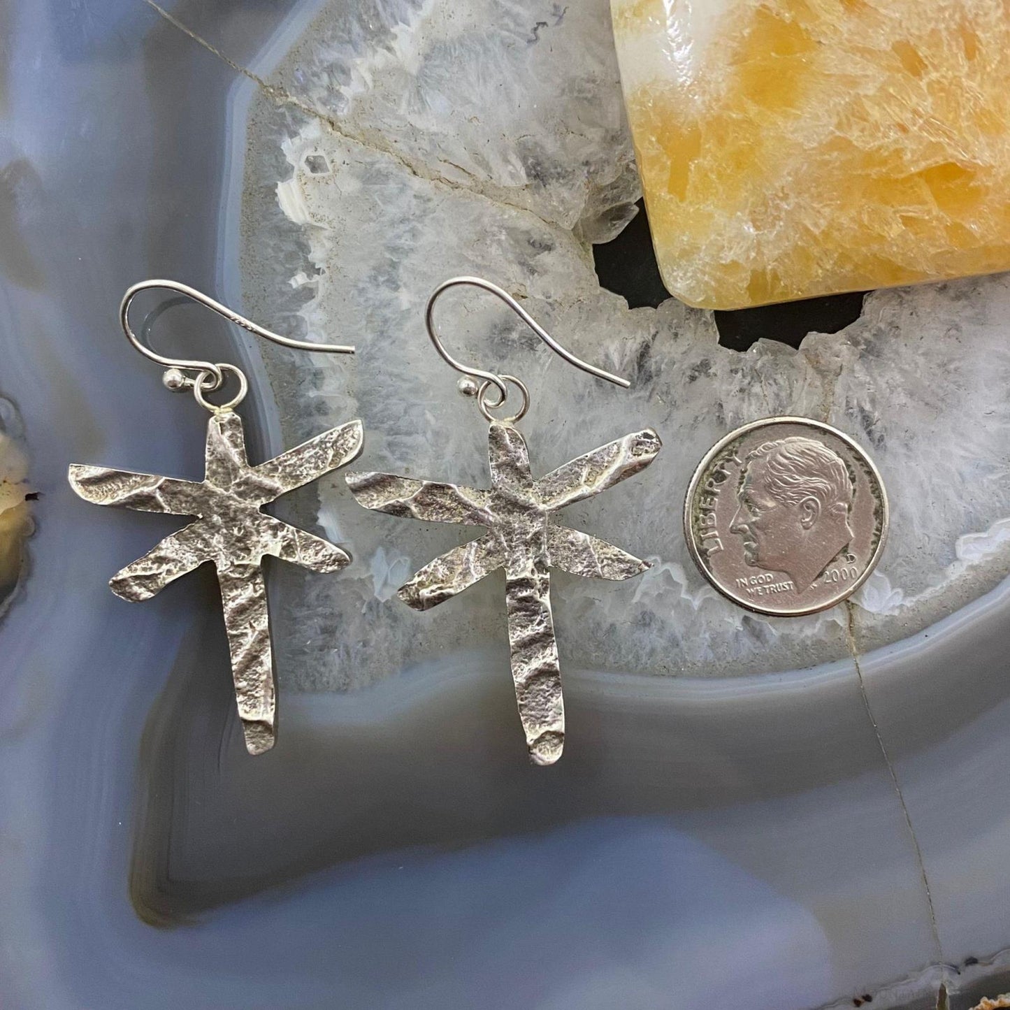 Cheyenne Custer Sterling Silver Tufa Cast Double Sided Dragonfly Earrings