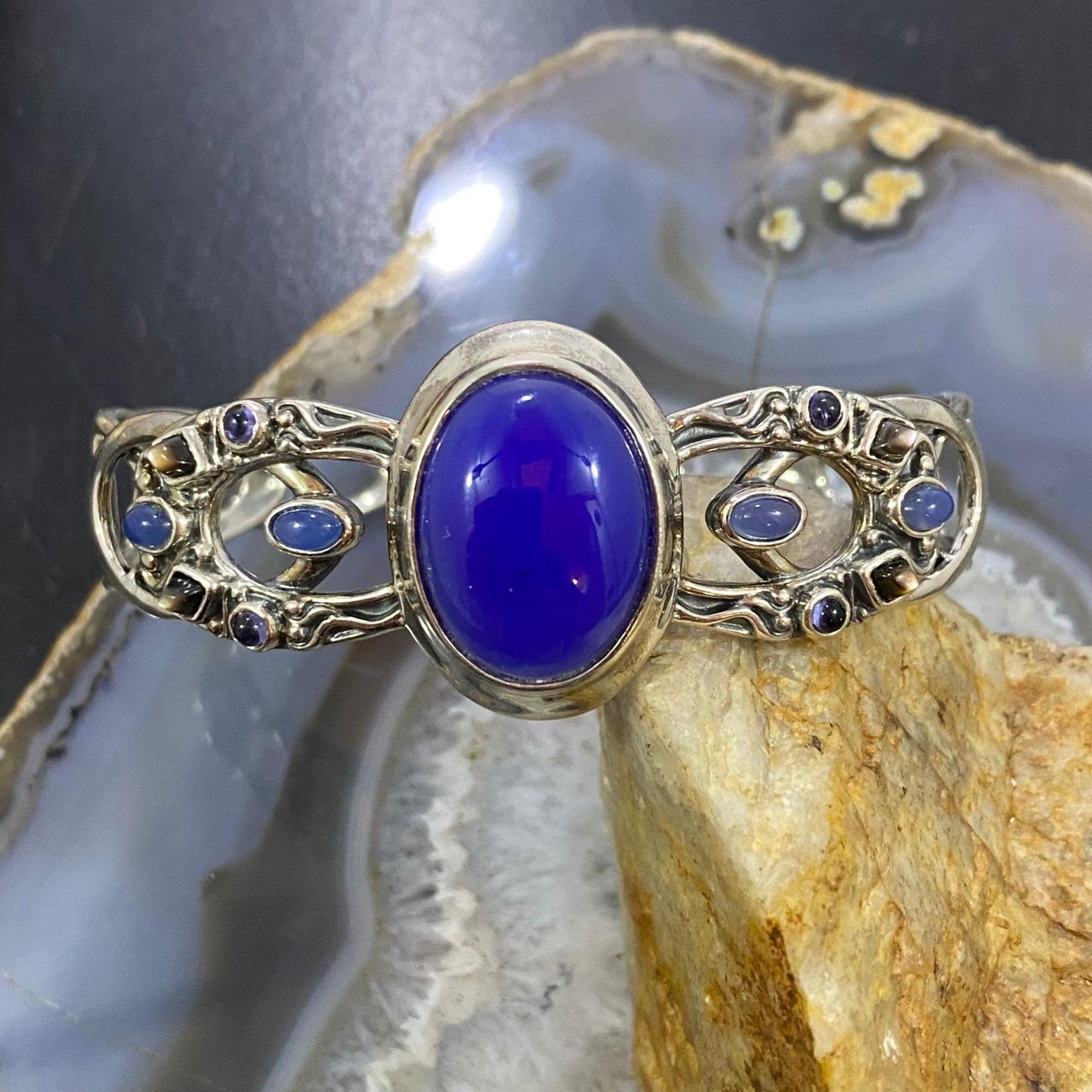 Carolyn Pollack Sterling Silver Lapis & Multi Gemstone Decorated Bracelet For Women