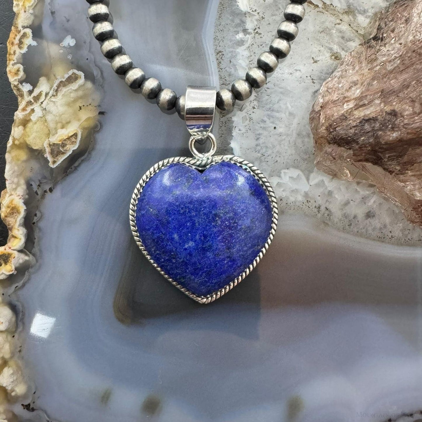 Sterling Silver Southwestern Style Lapis Lazuli Heart Pendant For Women