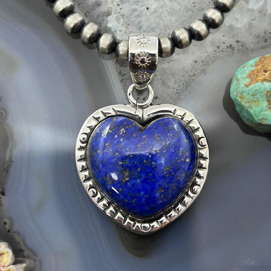 Sterling Silver Southwestern Style Lapis Heart Decorated Pendant For Women #2