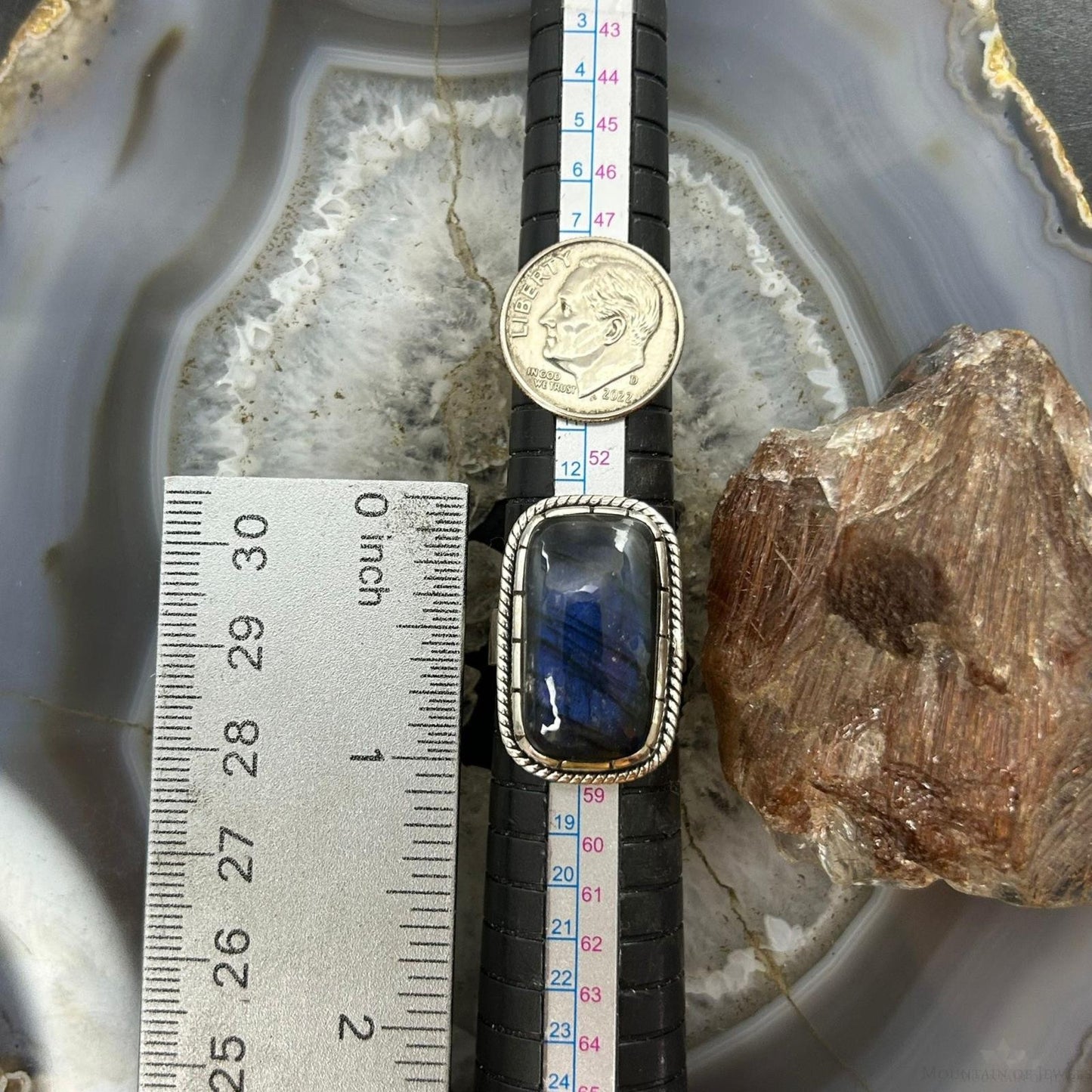 Sterling Silver Southwestern Style Rectangle Labradorite Ring Size 8 For Women