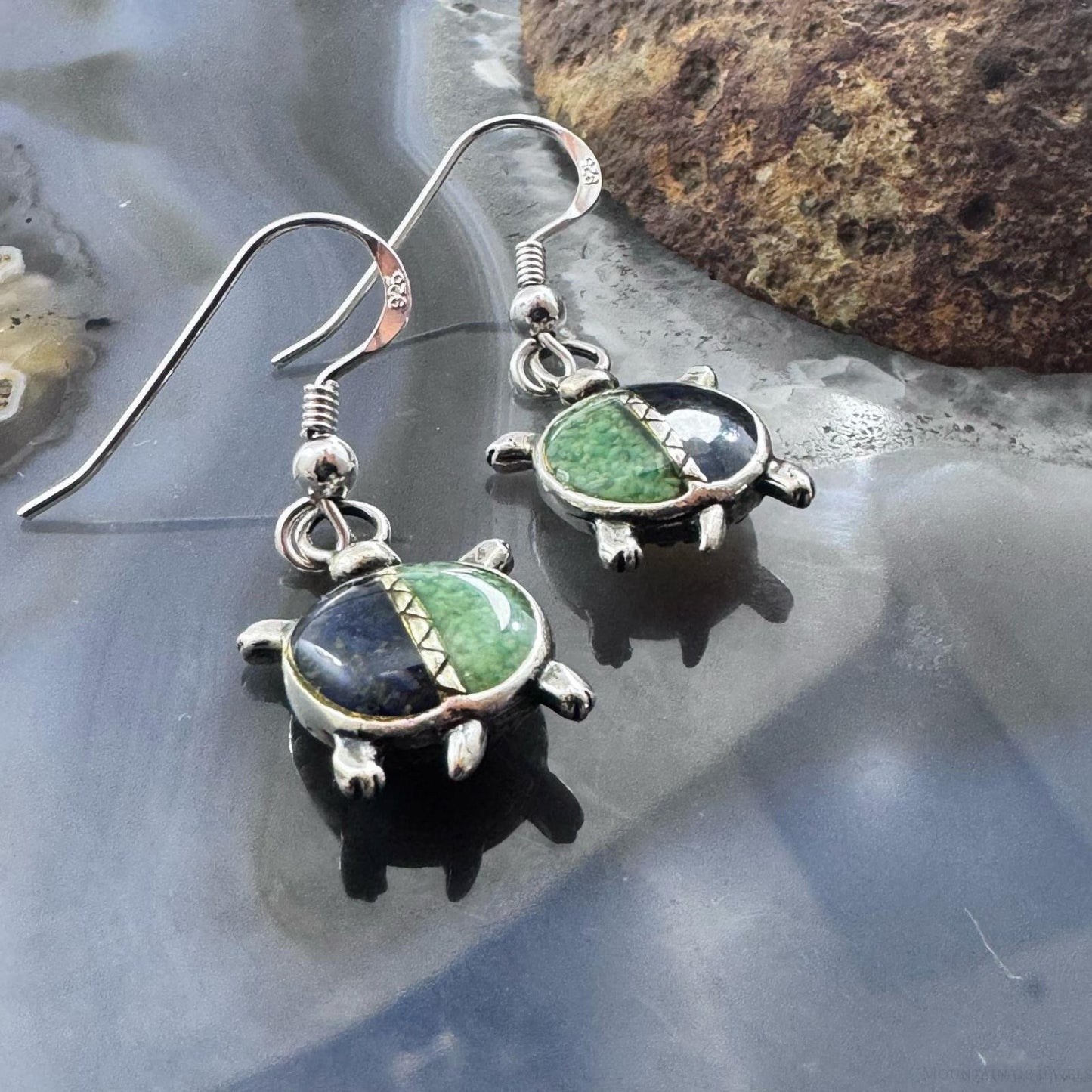 Carolyn Pollack Southwestern Style Sterling Silver Chip Inlay Turtle Dangle Earrings For Women
