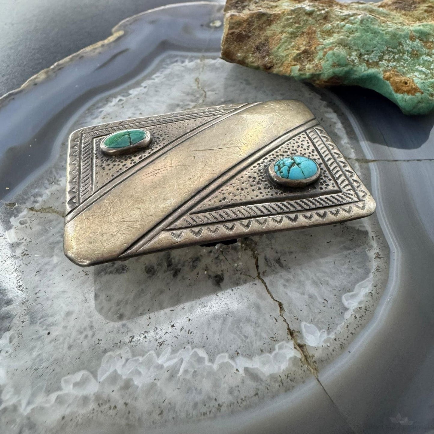 David Taliman Vintage Native American Sterling Silver w/Turquoise Belt Buckle For Men