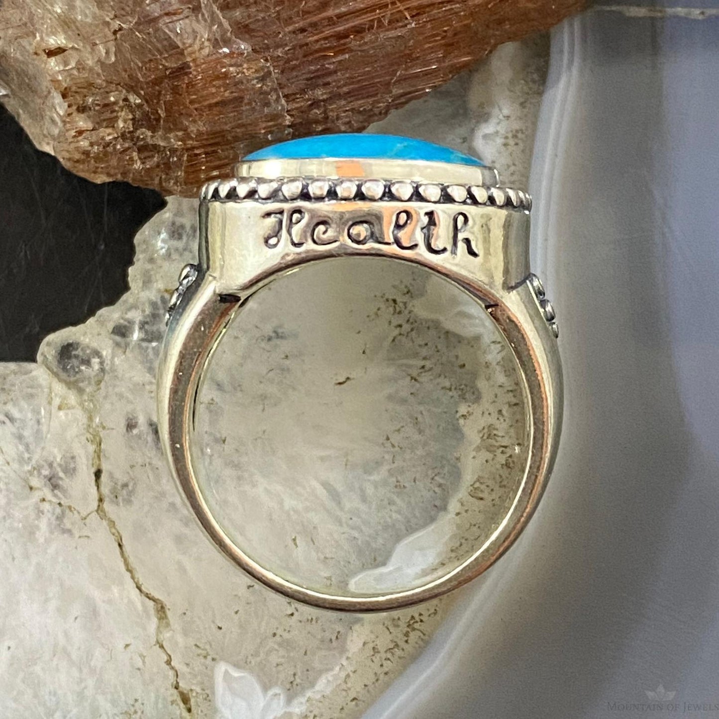 Carolyn Pollack Southwestern Style Sterling Silver Horizontally Mounted Oval Turquoise Decorated Ring For Women