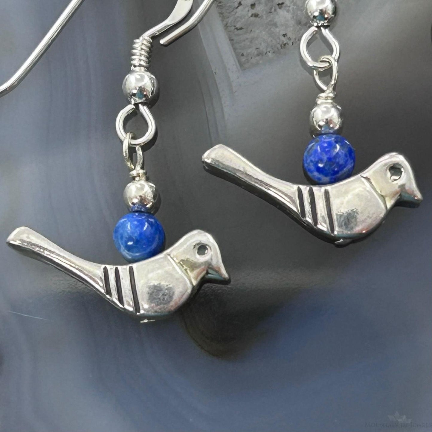 Carolyn Pollack Southwestern Style Sterling Silver Bird with Lapis Bead Dangle Earrings For Women