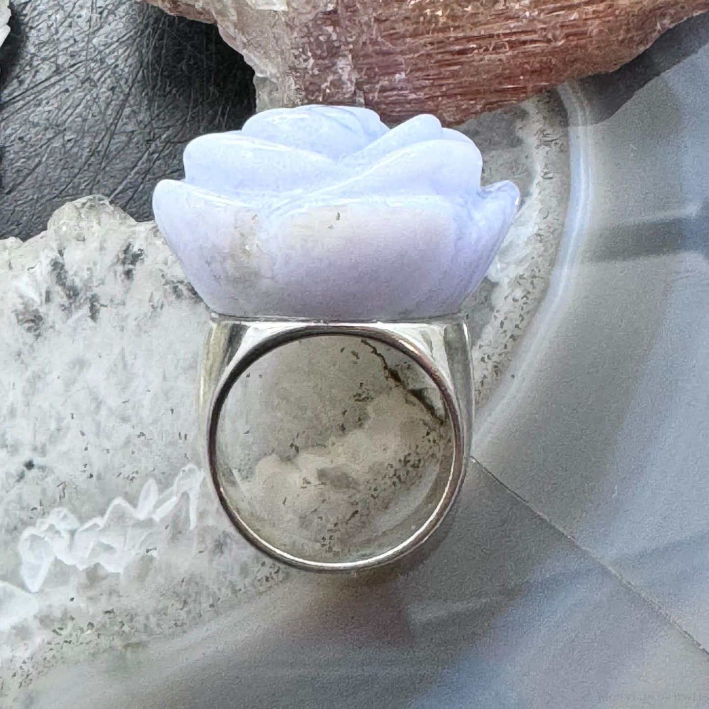 Carolyn Pollack Sterling Silver Blue Lace Agate Carved Rose Ring Size 5 For Women