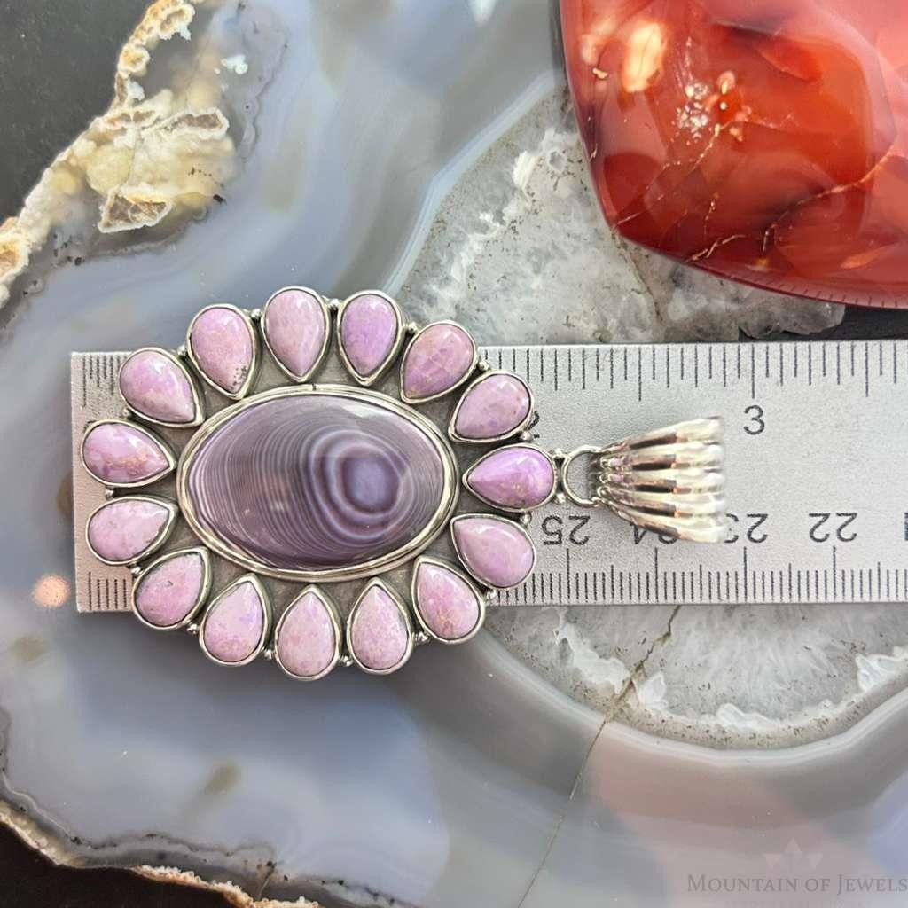 Native American Sterling Silver Wampum & Phosphosiderite Cluster Pendant For Women