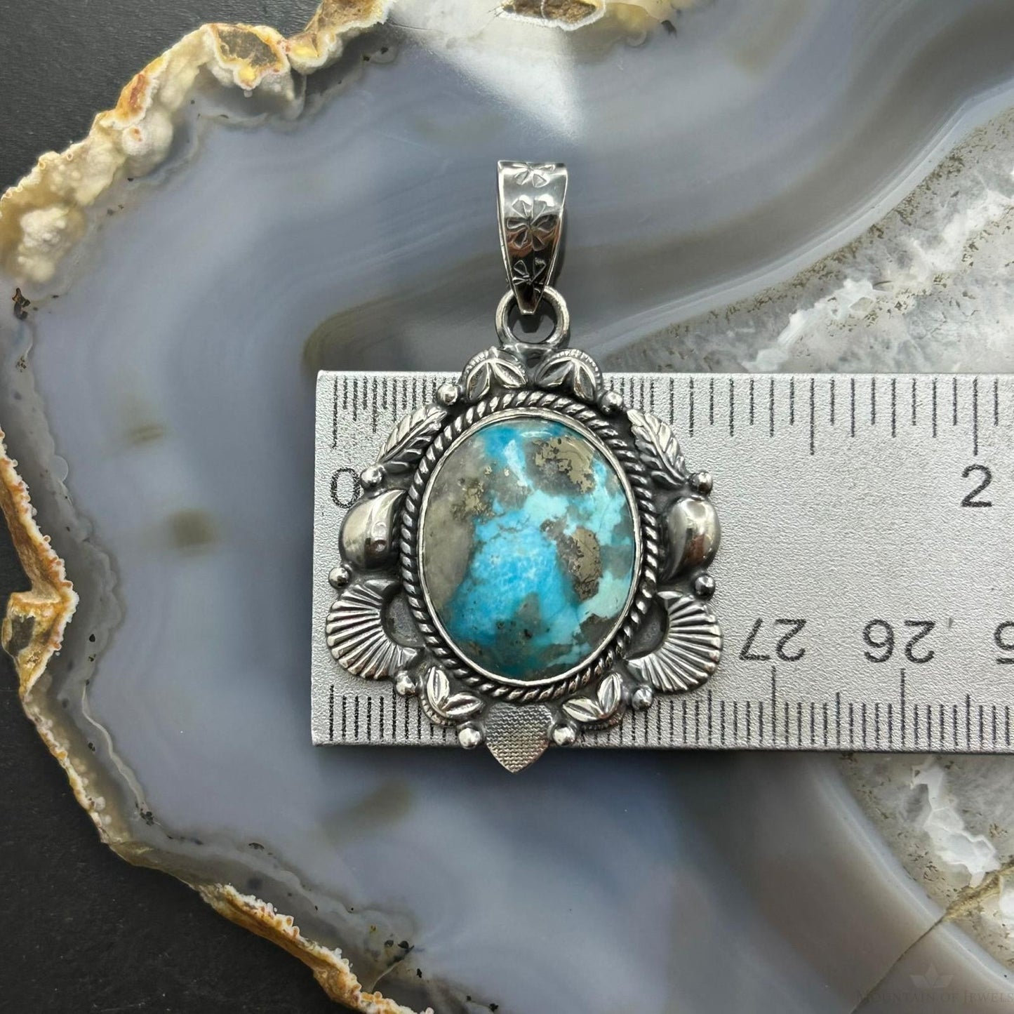 Sterling Silver Southwestern Style Oval Turquoise Decorated Pendant For Women #6