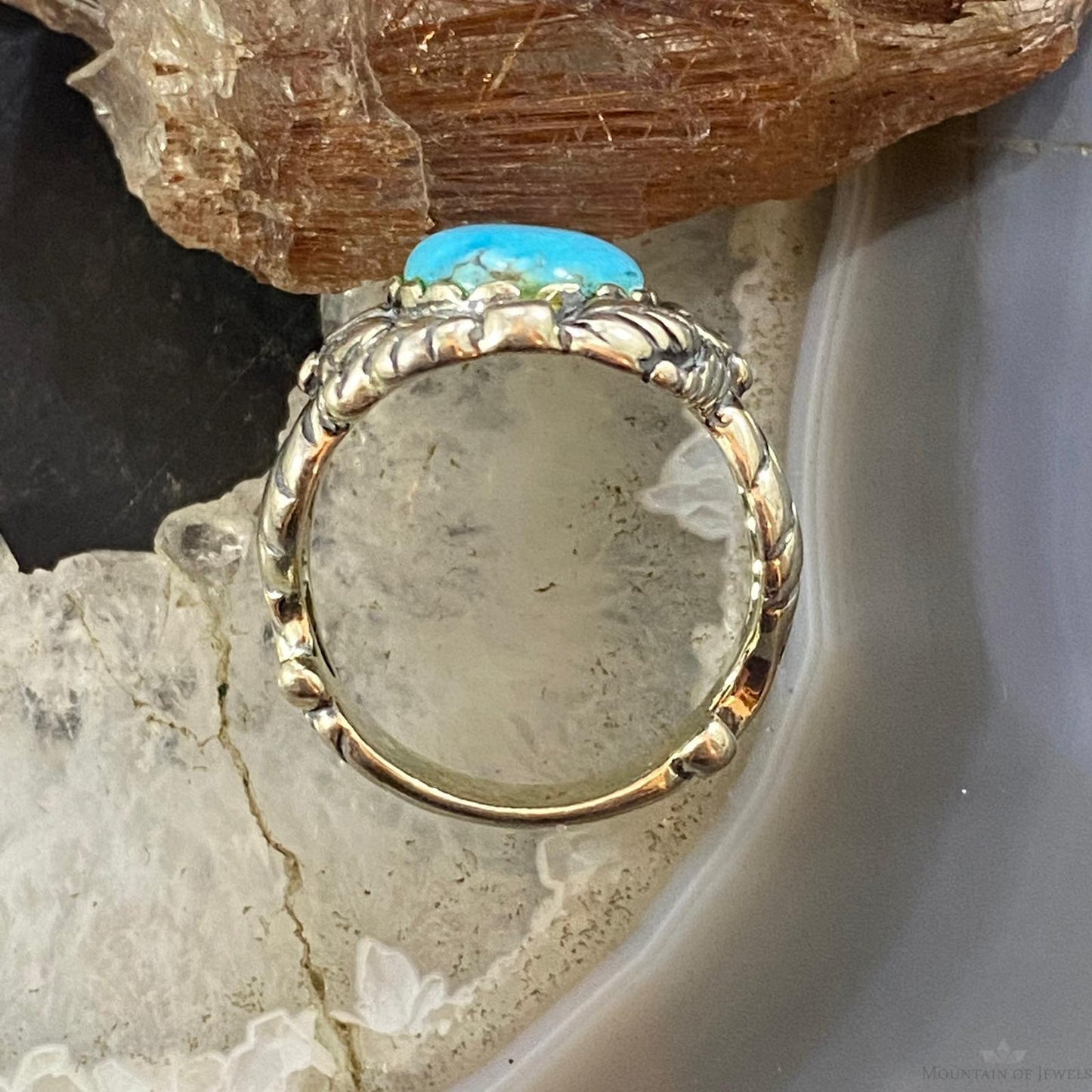Carolyn Pollack Sterling Silver Oval Turquoise Leaf Design Ring Size 7, 8.5