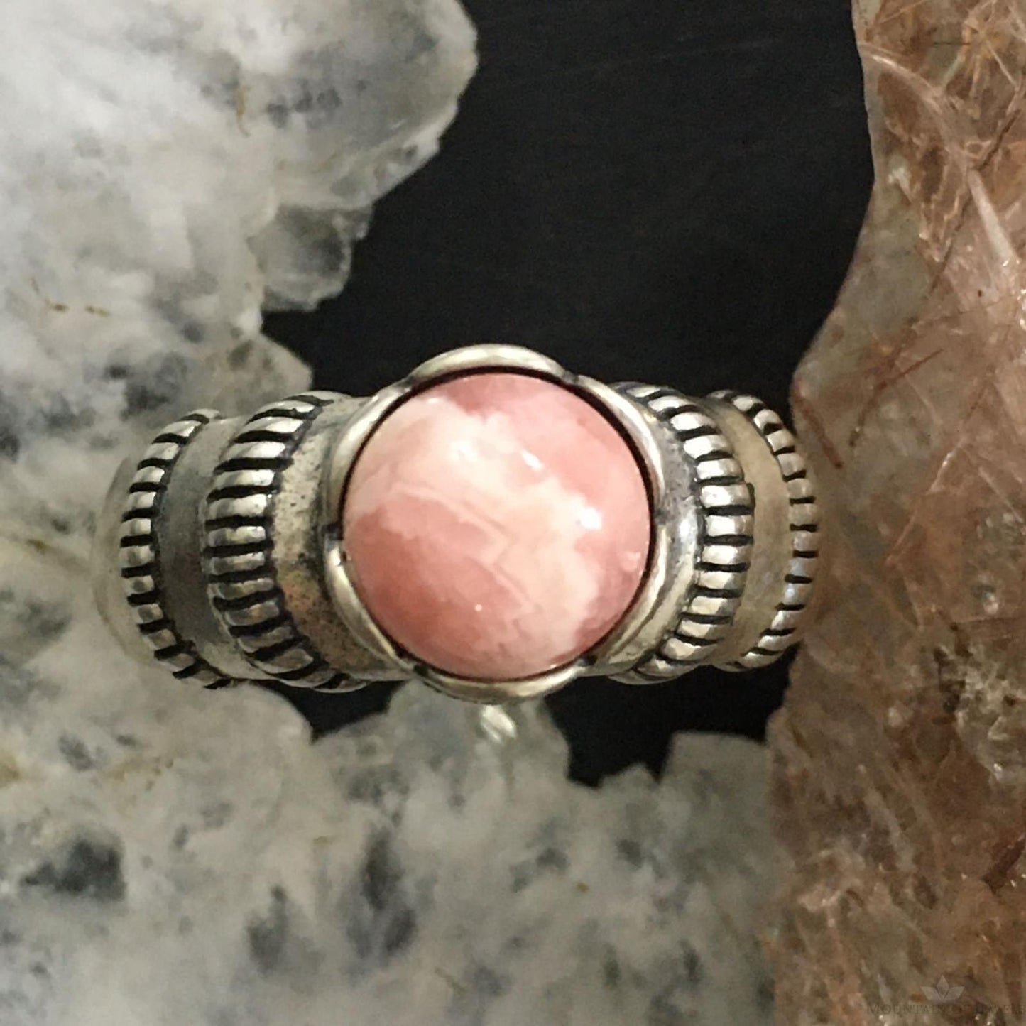 Carolyn Pollack Vintage Sterling Silver Round Rhodonite Decorated Ring For Women