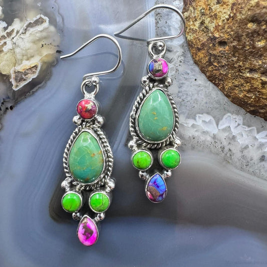 Sterling Silver Southwestern Style Multistone Cluster Dangle Earrings For Women #4
