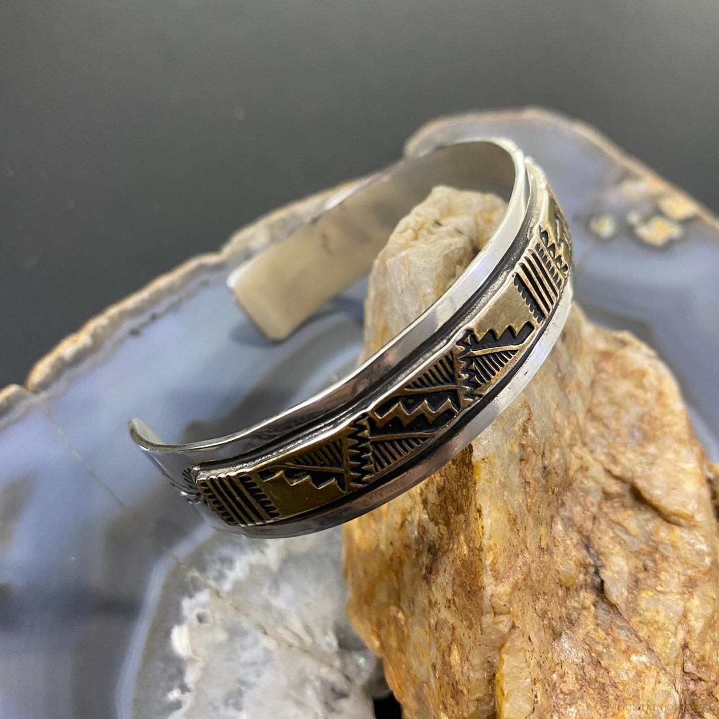 Vintage Native American Sterling Silver & GF Stamped Bear and SW Motif Bracelet