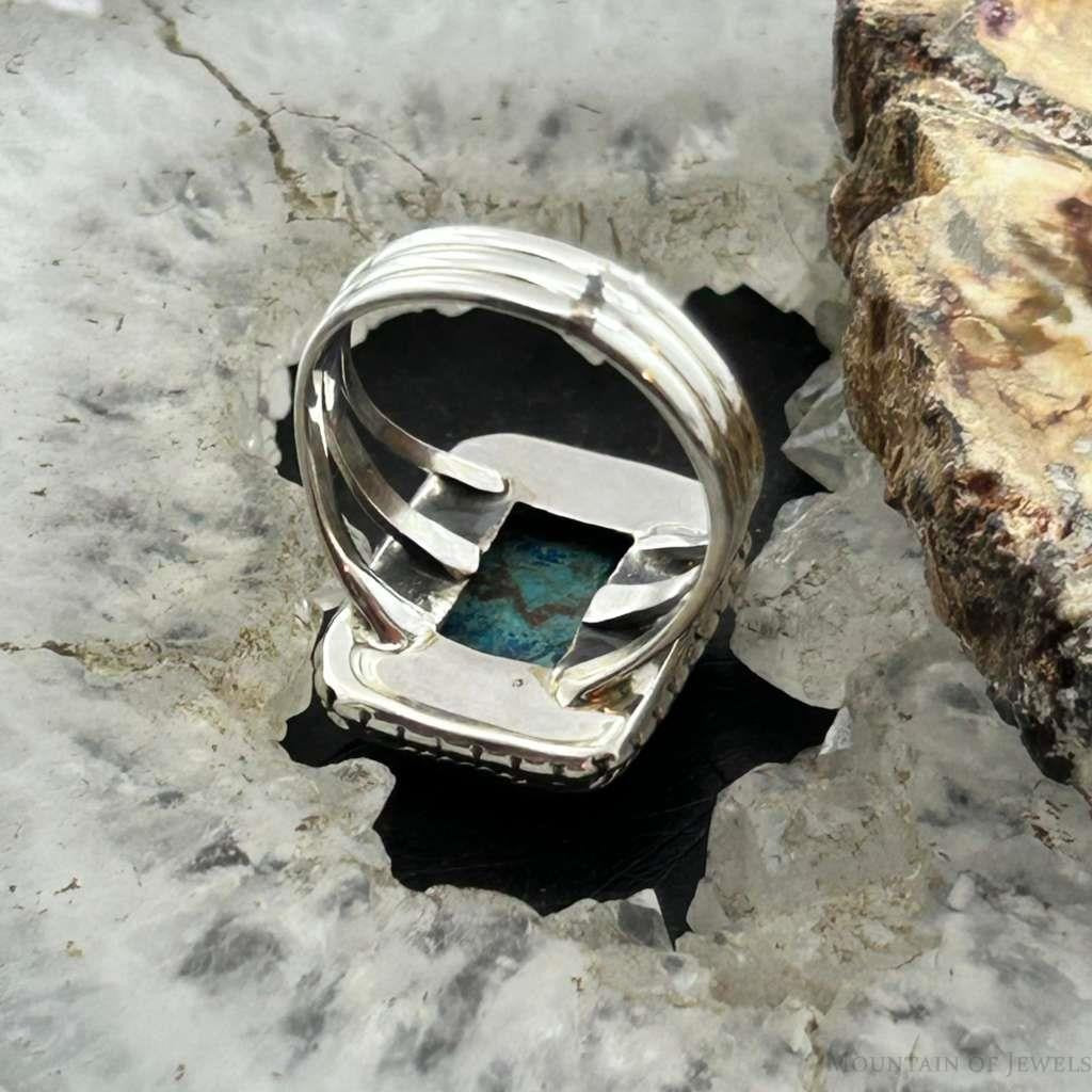 Sterling Silver Southwestern Style Shattuckite Decorated Bar Ring Size 7 For Women