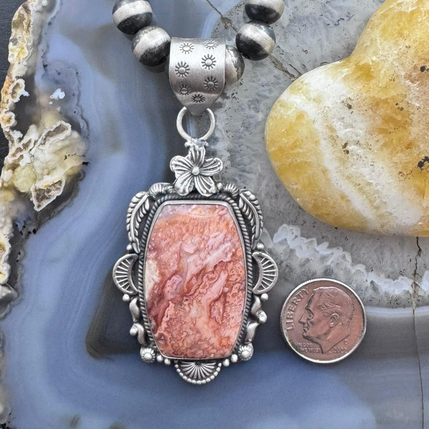 Sterling Silver Southwestern Style Rectangular Red Plum Decorated Pendant For Women