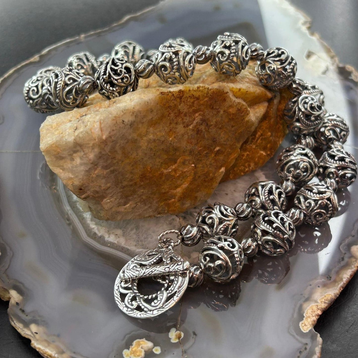 Carolyn Pollack Sterling Silver Swirl Beads w/Round Toggle Necklace For Women