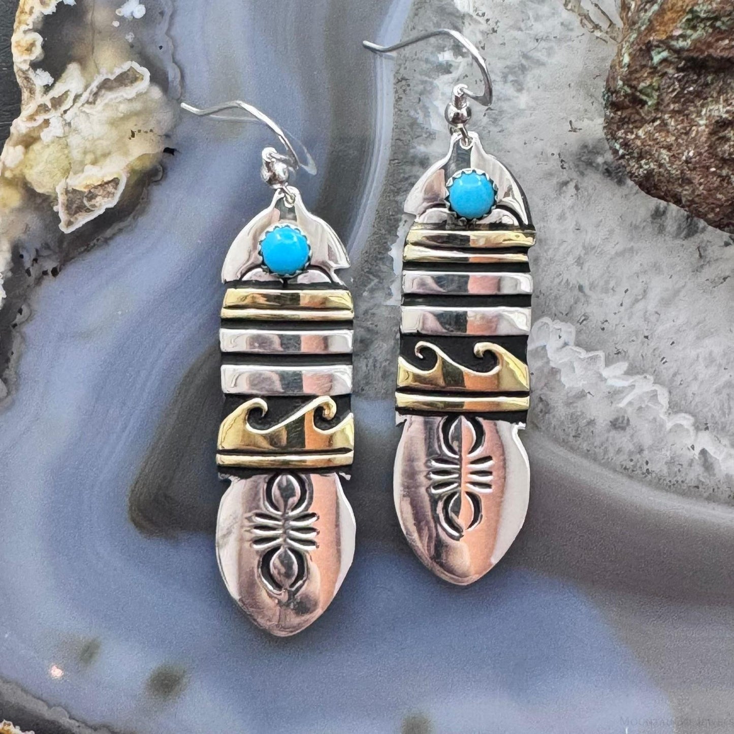 Tommy & Rosita Singer Sterling Silver & Gold Filled Turquoise Dangle Earrings For Women #3