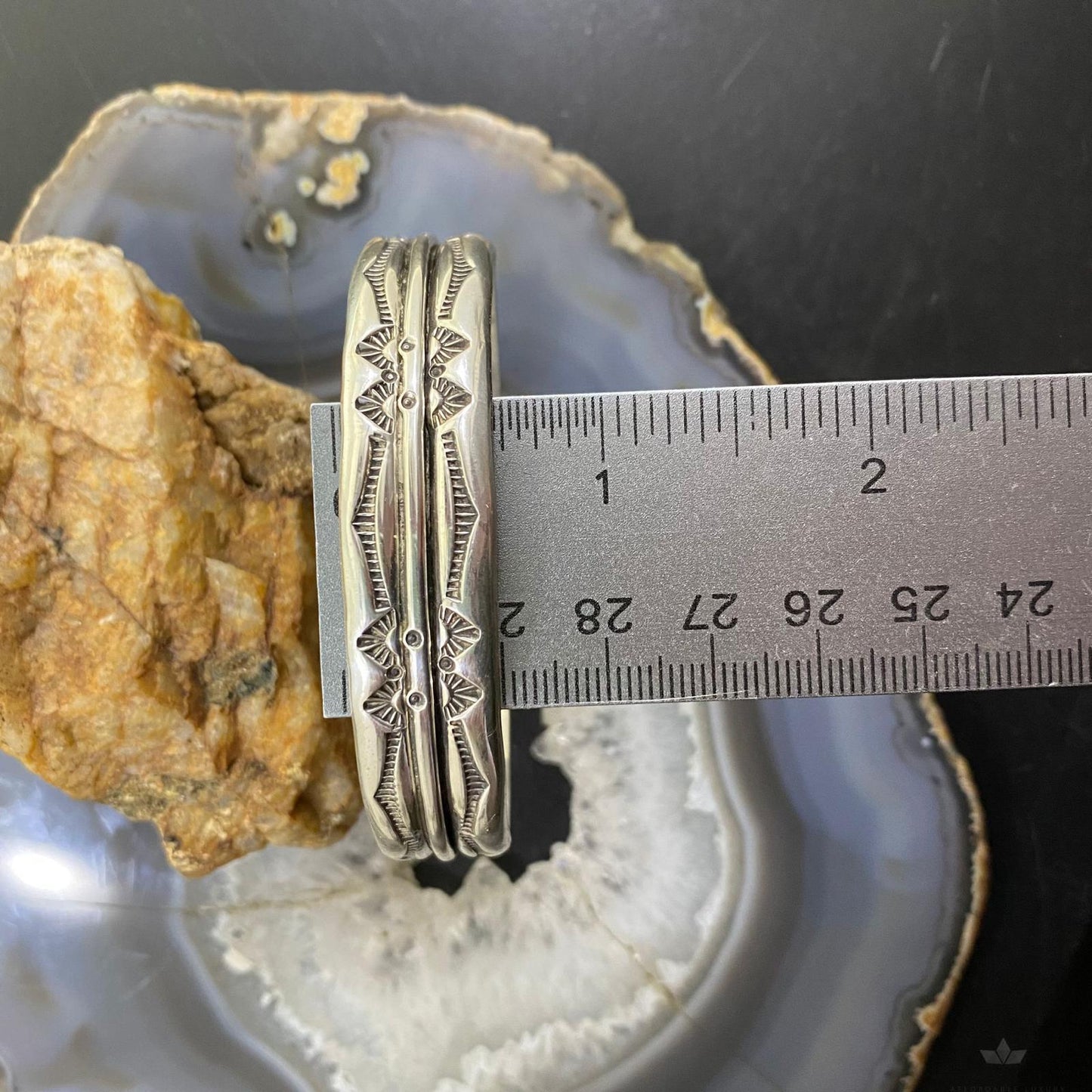Vintage Native American Sterling Silver Stamped Stackable Bracelet For Men